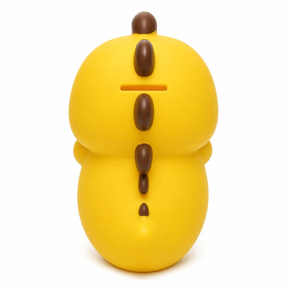 Pușculiță dinozaur galben 20 cm – cutie economii cu capac inferior, design simpatic
