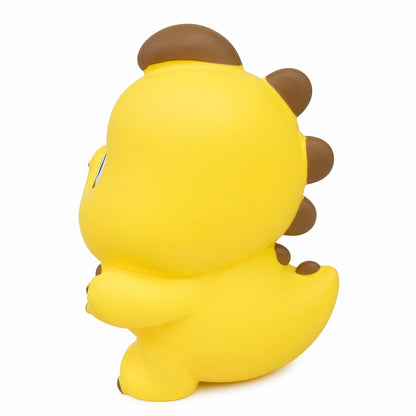 Pușculiță dinozaur galben 20 cm – cutie economii cu capac inferior, design simpatic