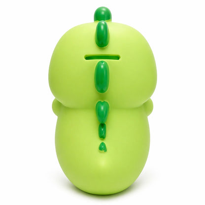 Pușculiță dinozaur verde 20 cm – cutie economii cu capac inferior, design vesel pentru copii