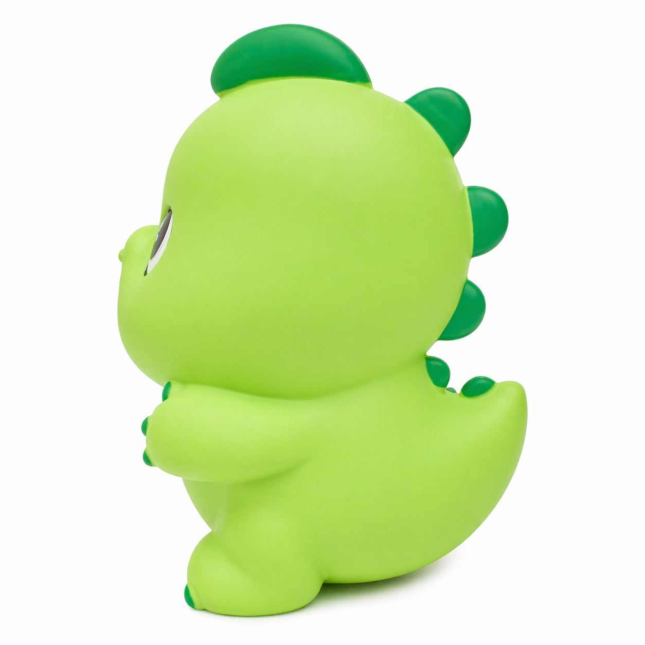 Pușculiță dinozaur verde 20 cm – cutie economii cu capac inferior, design vesel pentru copii