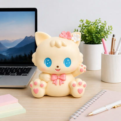 Pușculiță pisică albă 18 cm – cutie economii cu capac inferior