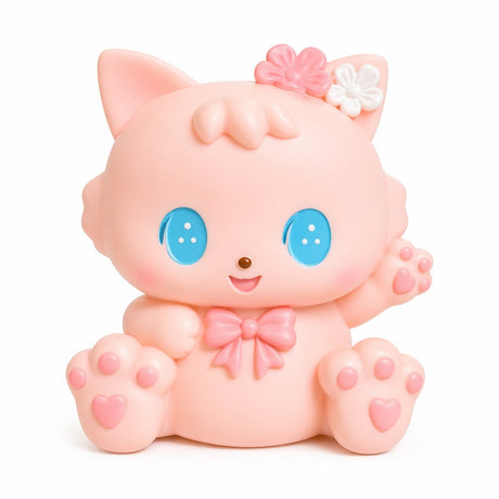 Pușculiță pisică roz 18 cm – cutie economii cu capac inferior