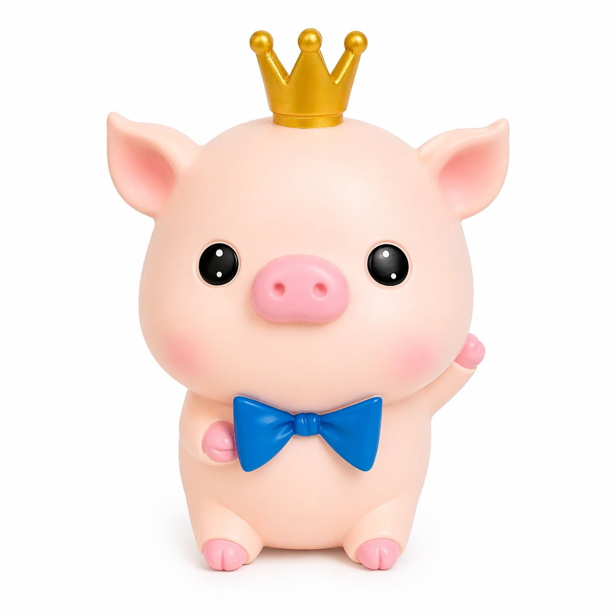 Pușculiță purceluș roz cu funda albastra , 22 cm – cutie economii din plastic, capac inferior