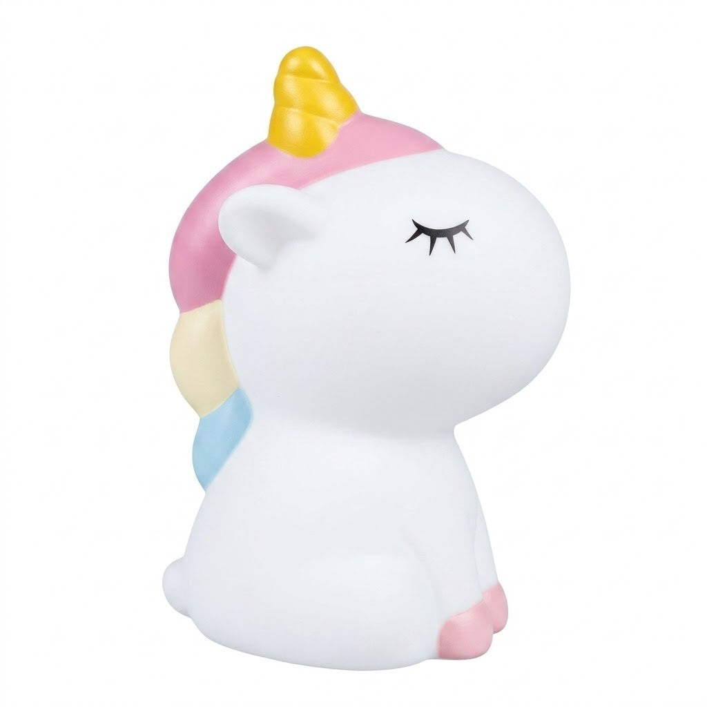 Pușculiță unicorn alb, 20,5 cm, din plastic, design adorabil, cu capac inferior