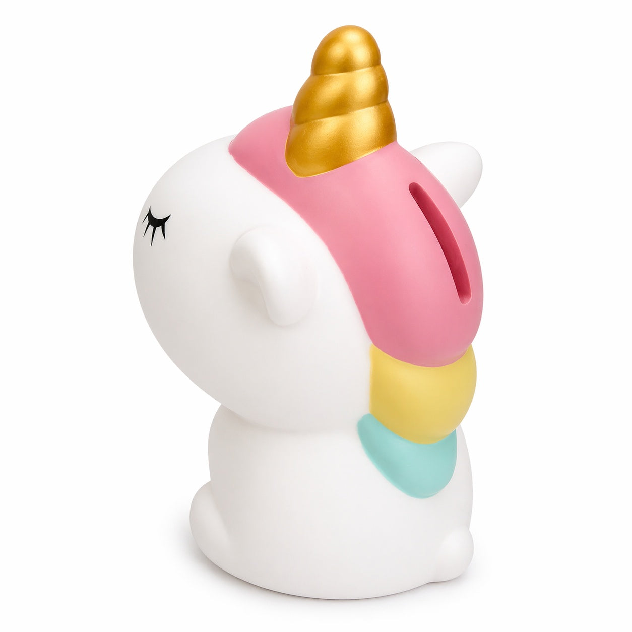 Pușculiță unicorn alb, 20,5 cm, din plastic, design adorabil, cu capac inferior
