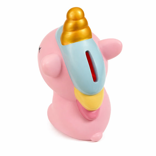 Pușculiță Unicorn Roz 20,5 cm – din Plastic, Design Drăguț, cu capac inferior