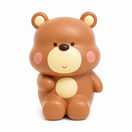 Pușculiță ursuleț maro, 20,5 cm, din plastic, cu capac inferior
