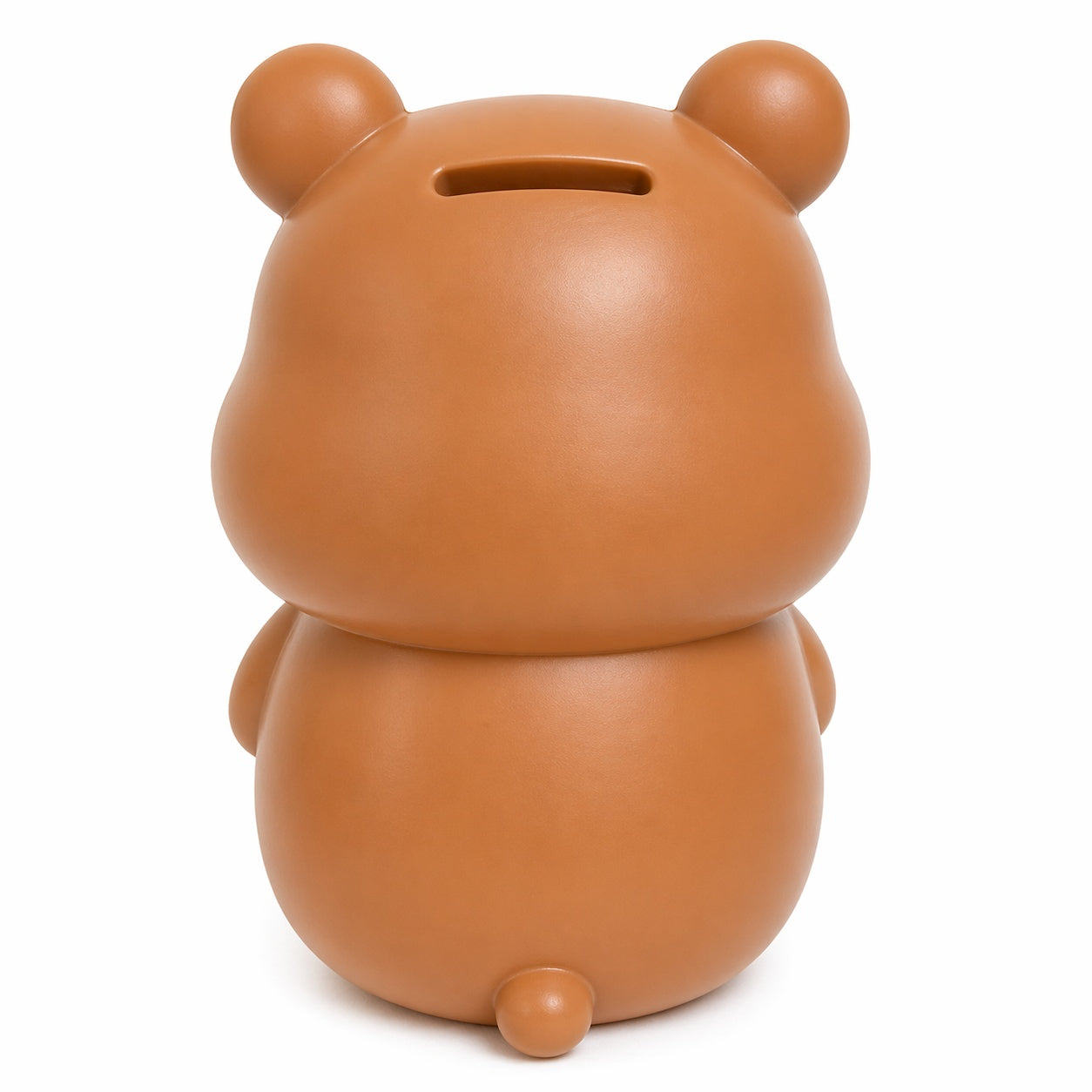 Pușculiță ursuleț maro, 20,5 cm, din plastic, cu capac inferior