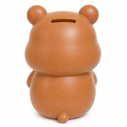 Pușculiță ursuleț maro, 20,5 cm, din plastic, cu capac inferior
