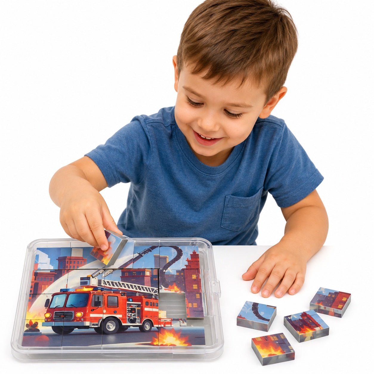 Puzzle 3D Pompieri Roșu pentru Copii, Material Plastic, Indemanare