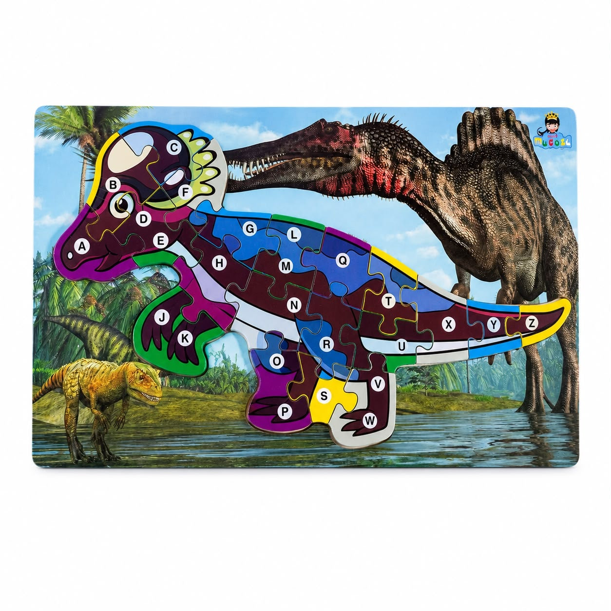 Puzzle din Lemn cu Dinozaur pentru Copii 3+ Ani, 26 Piese, Model Aleatoriu