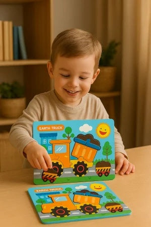 Puzzle din Lemn Educativ pentru Copii – Modele Diverse Dinozauri si Vehicule, 22x17.5cm
