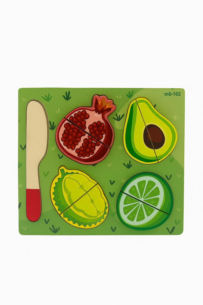 Puzzle din Lemn Educativ pentru Copii , Modele Diverse Fructe si Animale Marine, 19.5x18cm