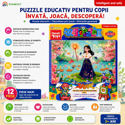 Puzzle educativ copii cu printesa si peisaj magic, dezvoltare logica si creativitate 40x30 cm