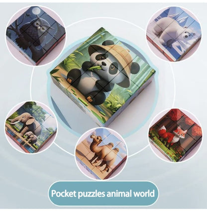 Puzzle magnetic cuburi animale, 6 modele, joc educativ portabil copii