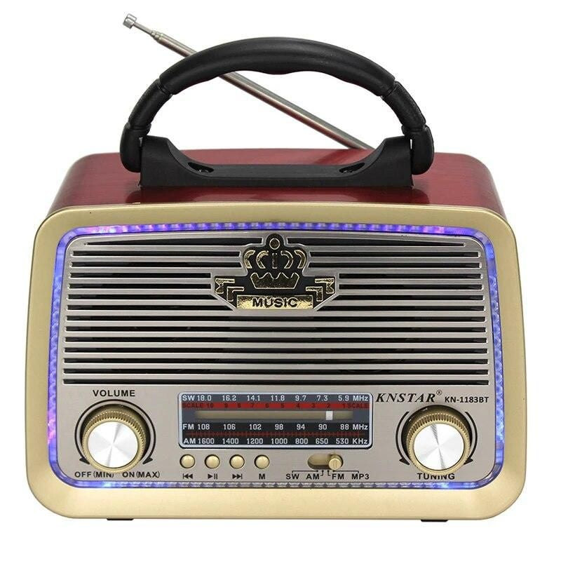 Radio portabil retro Bluetooth cu panou solar, FM/AM/SW, MP3, imitatie mahon