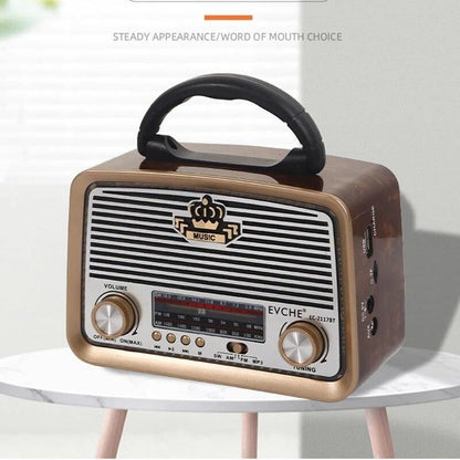 Radio portabil retro Bluetooth cu panou solar, FM/AM/SW, MP3, imitatie mahon