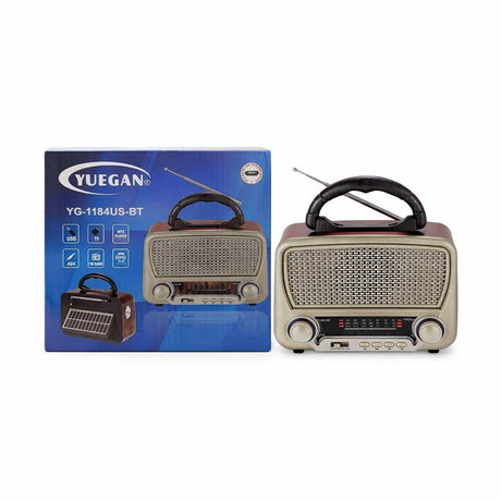 Radio portabil retro cu panou solar, Bluetooth, USB, FM/AM, acumulator reincarcabil