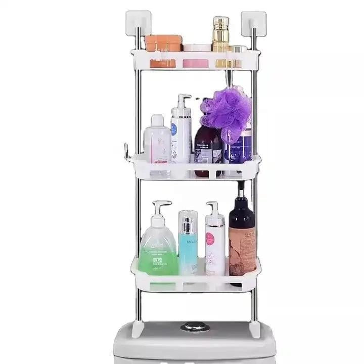 Raft multifunctional depozitare plastic alb, 3 niveluri, organizator baie bucatarie