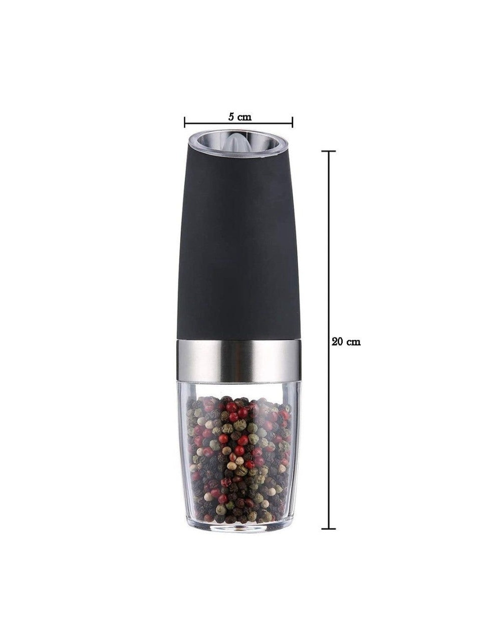 Râșniță electrică pentru sare și piper cu mărunțire reglabilă, alimentare 6 baterii AAA, 20 cm
