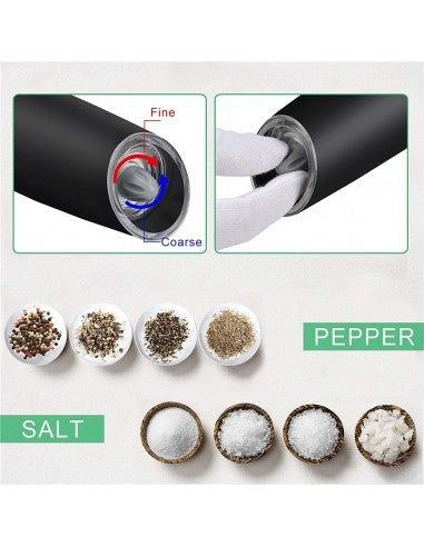 Râșniță electrică pentru sare și piper cu mărunțire reglabilă, alimentare 6 baterii AAA, 20 cm