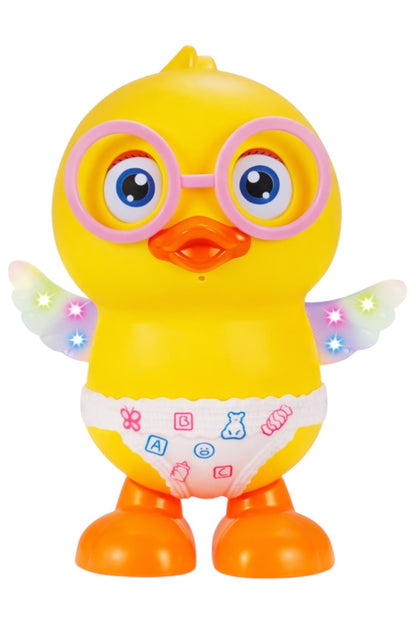Rață interactivă dansatoare cu muzică și lumini, din plastic, 21 cm