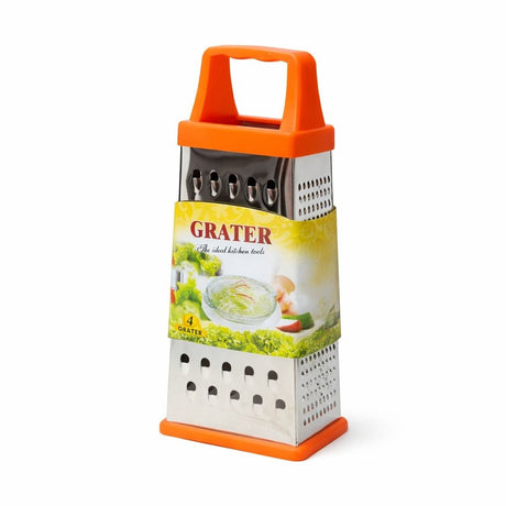 Razatoare bucatarie inox cu 4 fete 23x10 cm, maner si baza portocalie