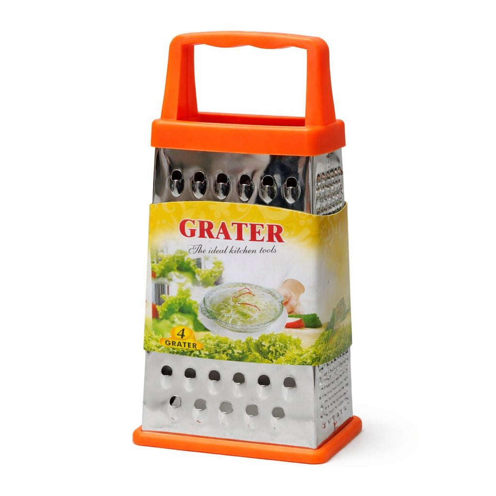 Razatoare bucatarie inox cu 4 fete 23x10 cm, maner si baza portocalie