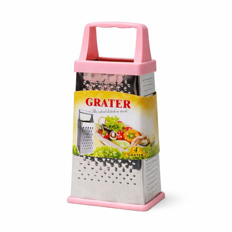 Razatoare bucatarie inox cu 4 fete 23x10 cm, maner si baza roz pastel