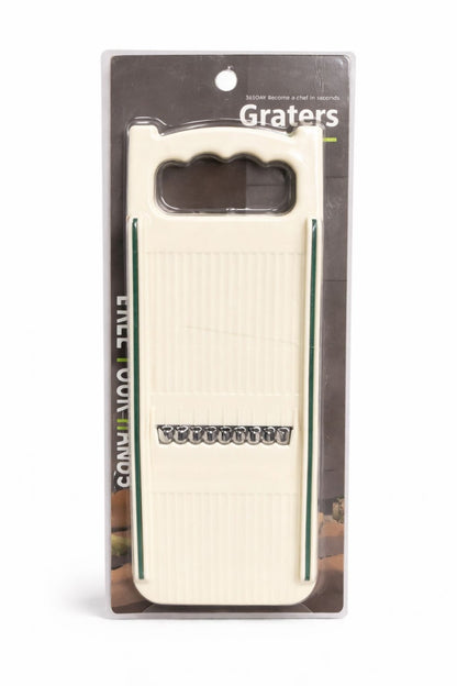 Răzătoare de bucătărie tip mandolină, plastic alb, control ergonomic
