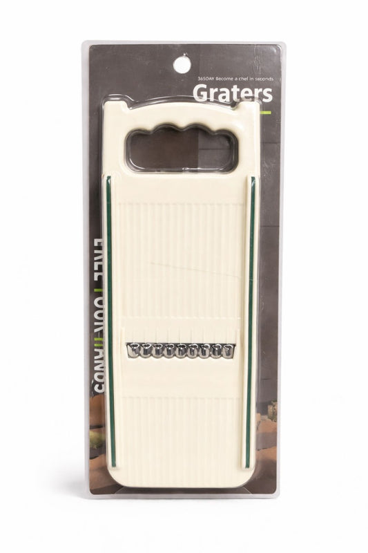 Răzătoare de bucătărie tip mandolină, plastic alb, control ergonomic
