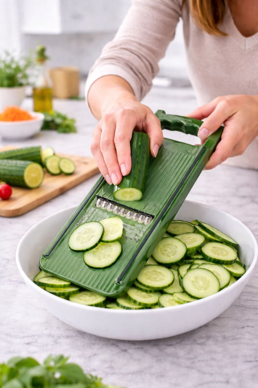 Răzătoare de bucătărie tip mandolină, plastic Verde, control ergonomic