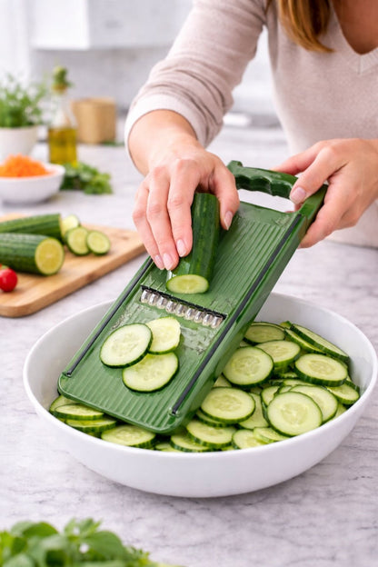Răzătoare de bucătărie tip mandolină, plastic Verde, control ergonomic