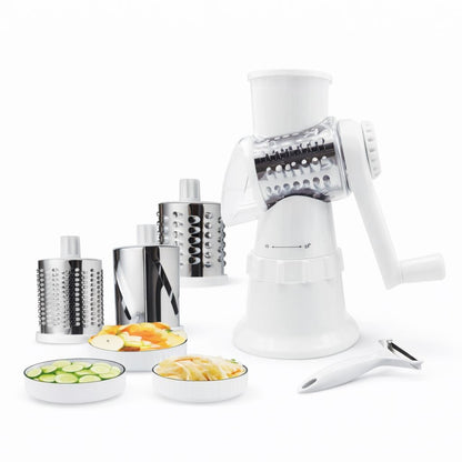 Razatoare manuala multifunctionala 4 in 1 pentru legume si fructe cu tamburi inox verde