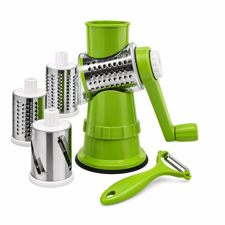 Razatoare manuala multifunctionala 4 in 1 pentru legume si fructe cu tamburi inox verde