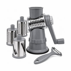 Razatoare manuala multifunctionala 4 in 1 pentru legume si fructe cu tamburi inox gri