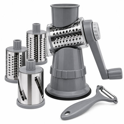 Razatoare manuala multifunctionala 4 in 1 pentru legume si fructe cu tamburi inox gri