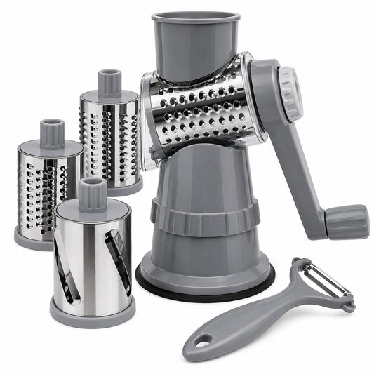 Razatoare manuala multifunctionala 4 in 1 pentru legume si fructe cu tamburi inox gri