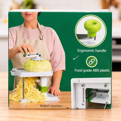 Răzătoare manuală pentru legume și varză cu manivelă și mâner ergonomic, alb