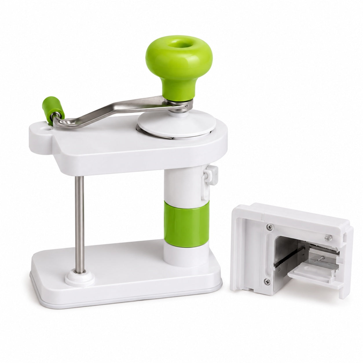 Răzătoare manuală pentru legume și varză cu manivelă și mâner ergonomic, alb