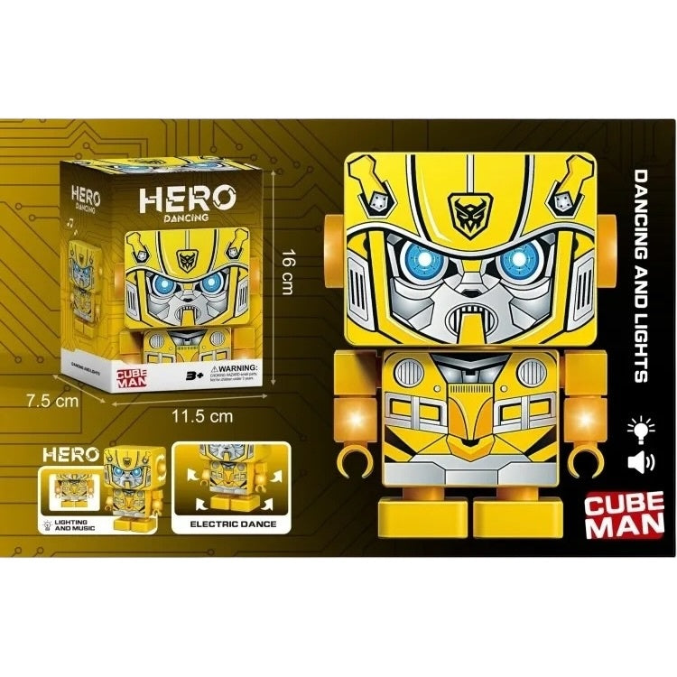 Robot erou dansator cu lumini și sunete, din plastic, 11.5x16x8 cm
