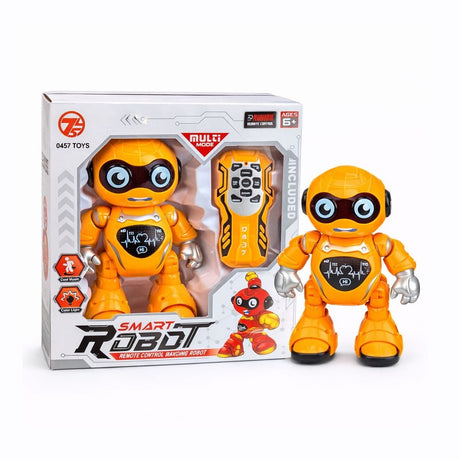 Robot inteligent cu telecomanda, lumini si sunete, dans si miscari, galben, 26 cm