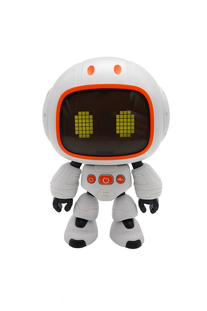 Robot Interactiv Alb 14.5x10 cm cu Lumini, Sunete si Ecran LED , Jucarie Inteligenta pentru Copii 3+
