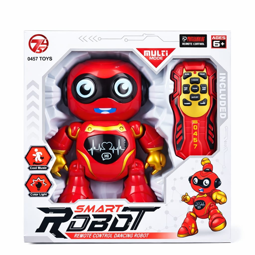 Robot interactiv cu telecomanda, dans, lumini si muzica, rosu