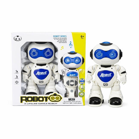 Robot interactiv radiocomandat, cu lumini si sunete, dansator, alb cu albastru