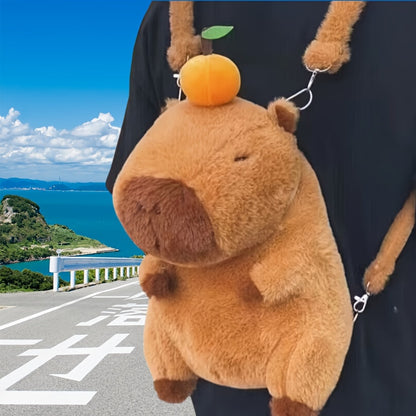 Rucsac Capibara Plus 35 cm cu Portocala , Ghiozdan Pufoas, Kawaii, Cadou Ideal