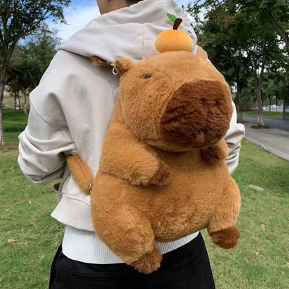 Rucsac Capibara Plus 35 cm cu Portocala , Ghiozdan Pufoas, Kawaii, Cadou Ideal