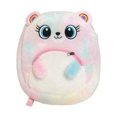 Rucsac plus Rainbow Bear, roz pastel, moale si pufos, 32x30 cm, pentru copii