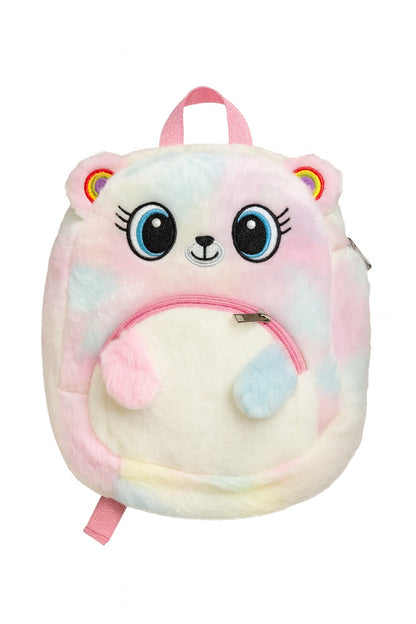 Rucsac plus Rainbow Bear, roz pastel, moale si pufos, 32x30 cm, pentru copii