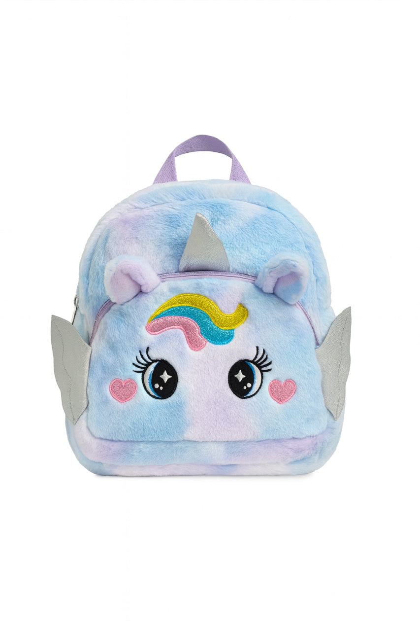 Rucsac Unicorn Pufos pentru Copii, Model Curcubeu, 32 cm, Material Moale, Design 3D